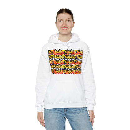 Indiana Hoodie This heavy blend Indiana hoodie is relaxation. With Indiana in yellow and navy dripping Graffiti letters. Featuring fire along the bottom of the words to represent the hotness that is Indiana WBB. Unisex Soft and Cozy Kangaroo pouch and tea