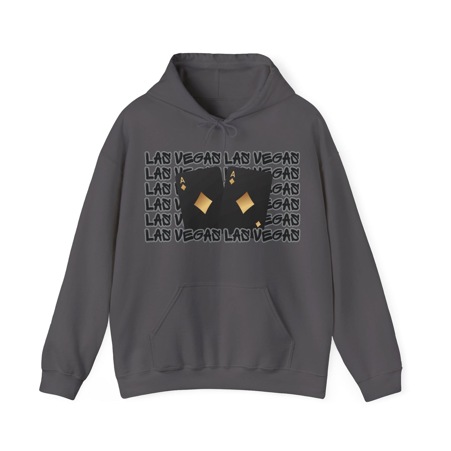 Las Vegas Hoodie This unique hoodie design is inspired by Las Vegas women's basketball(WBB). With Las Vegas in black Graffiti, outlined in silver. Featuring 2 black cards that are the Ace of Diamonds in gold. Soft and comfy 50% Cotton 50% Polyester blend