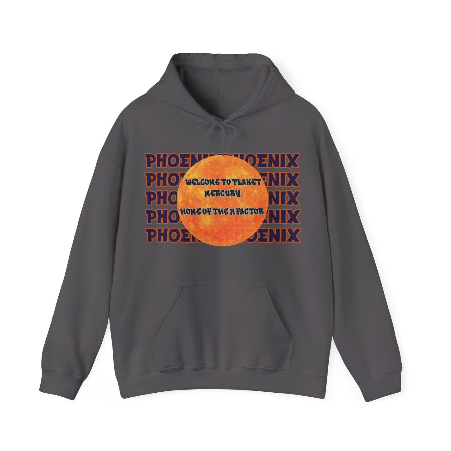 Phoenix Hoodie, A unisex hoodie representing Phoenix women's basketball with the word Phoenix in large Graffiti style font in purple and orange colors. Perfect for fans of the team looking for cozy and stylish apparel to show their support. Ideal for wear