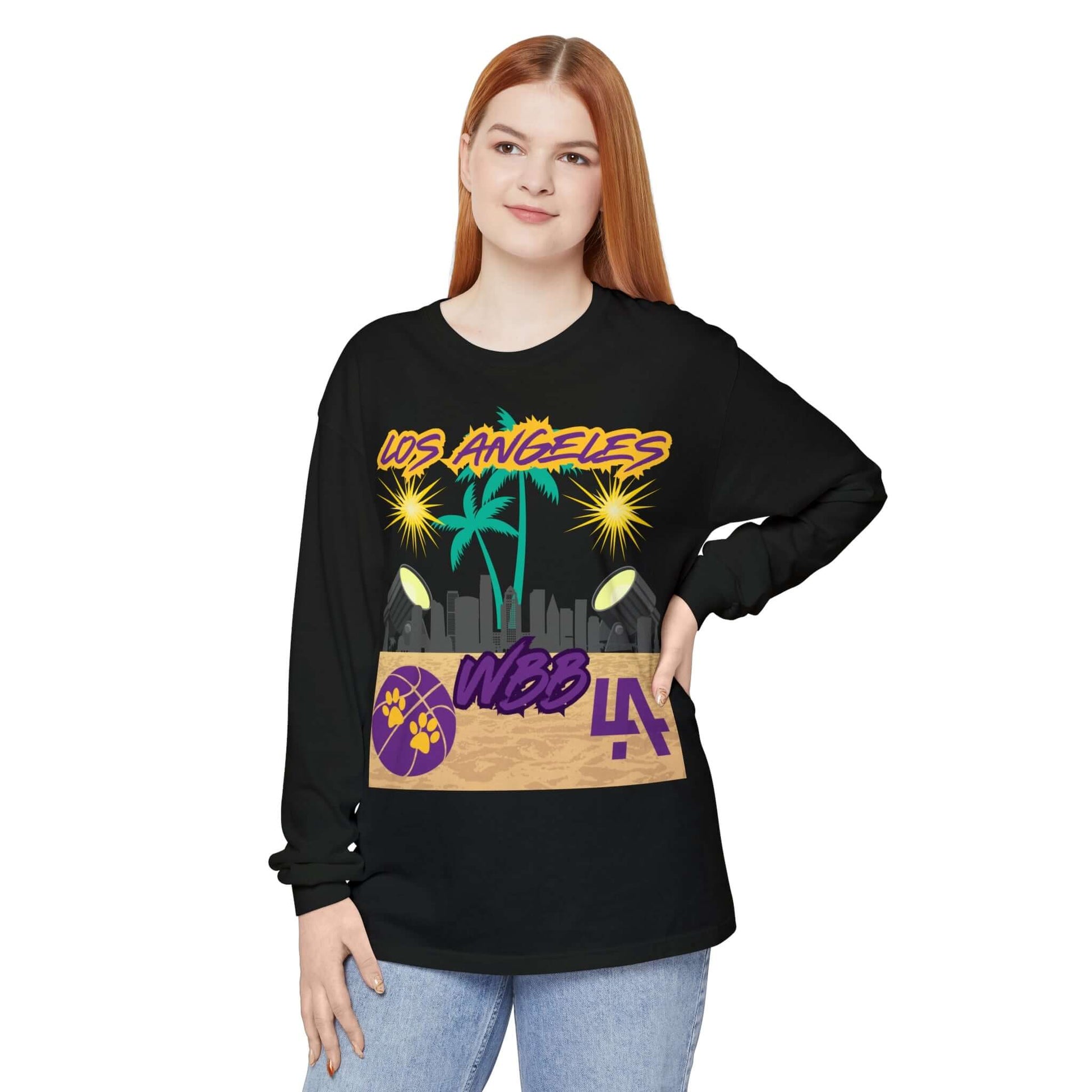 Los Angeles WBB Long Sleeve T-Shirt, This Los Angeles WBB (women's basketball) long-sleeve shirt comes packed with softness and style. This tee features garment-dyed fabric and comes with a relaxed fit for total comfort in any casual environment. Featurin