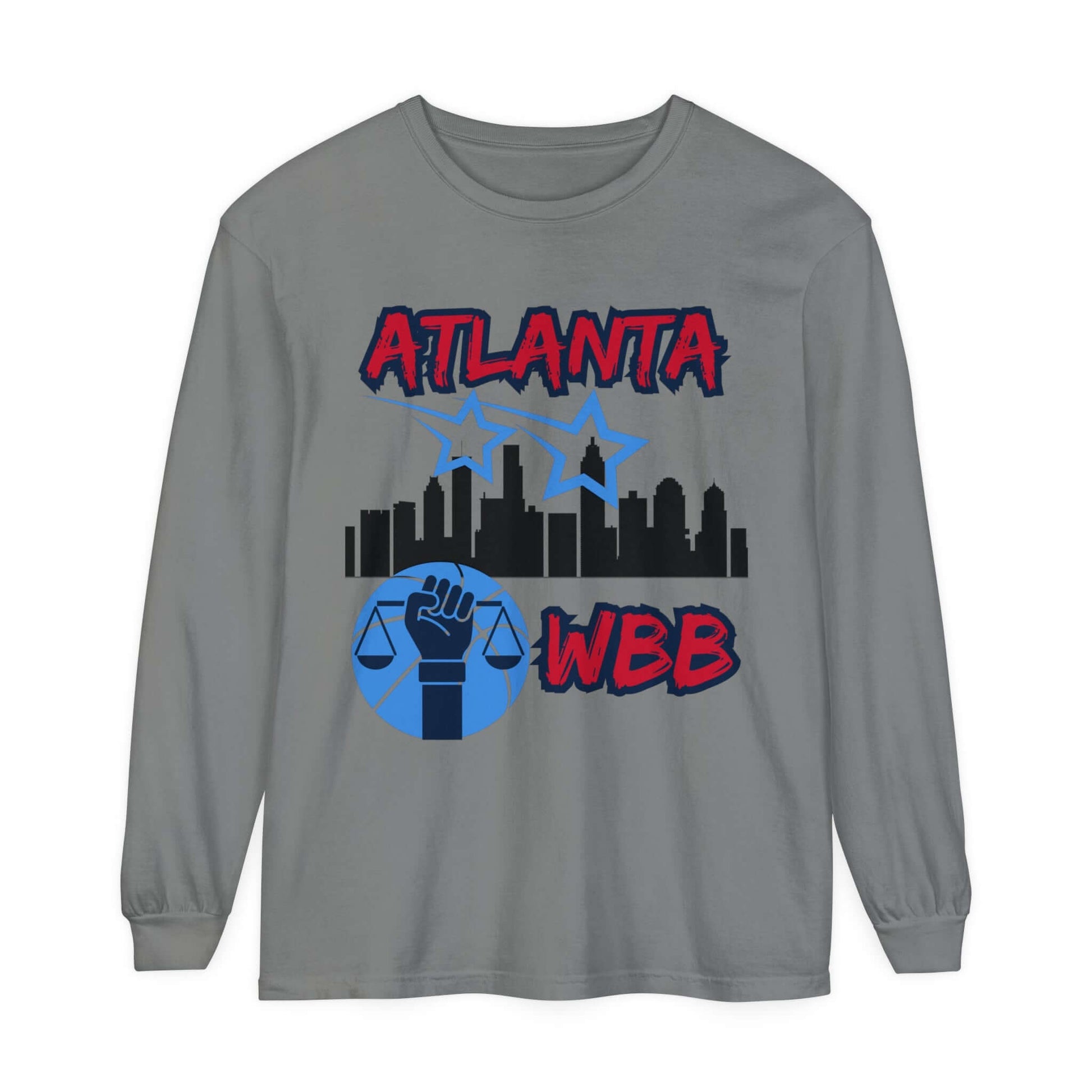 Atlanta WBB Long Sleeve T-Shirt This Atlanta WBB (women's basketball) long-sleeve shirt comes packed with softness and style. This tee features garment-dyed fabric and comes with a relaxed fit for total comfort in any casual setting. Featuring the Atlanta