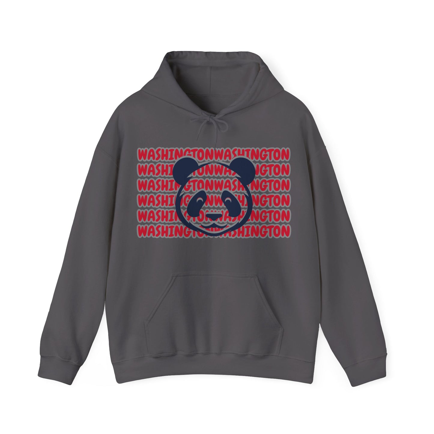 Washington Hoodie This unique hoodie design is inspired by Washington women's basketball (WBB). With Washington in red bubble-ish lettering, outlined in silver. Featuring a big panda bear face in blue and gray color ways. Unisex Soft and comfy Kangaroo po