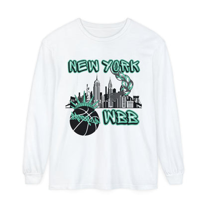 New York WBB Long Sleeve T-Shirt, This New York WBB long-sleeve shirt comes packed with softness and style. This tee features garment-dyed fabric and comes with a relaxed fit for total comfort in any casual setting. Featuring the New York City skyline in