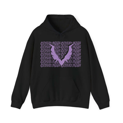 Golden State Hoodie This unique hoodie design is inspired by Golden State women's basketball (WBB). With Golden State in black Graffiti style letters, outlined in violet purple. Featuring a big set of valkyrie wings in the same color way. Unisex Soft and