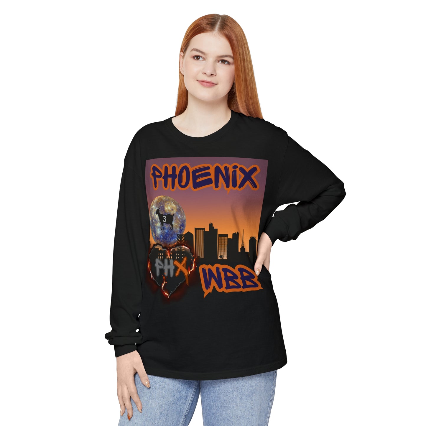 Phoenix WBB Long Sleeve T-Shirt This Phoenix WBB long-sleeve shirt comes packed with softness and style. This tee features garment-dyed fabric and comes with a relaxed fit for total comfort in any casual setting. Featuring The Phoenix skyline in black, wi