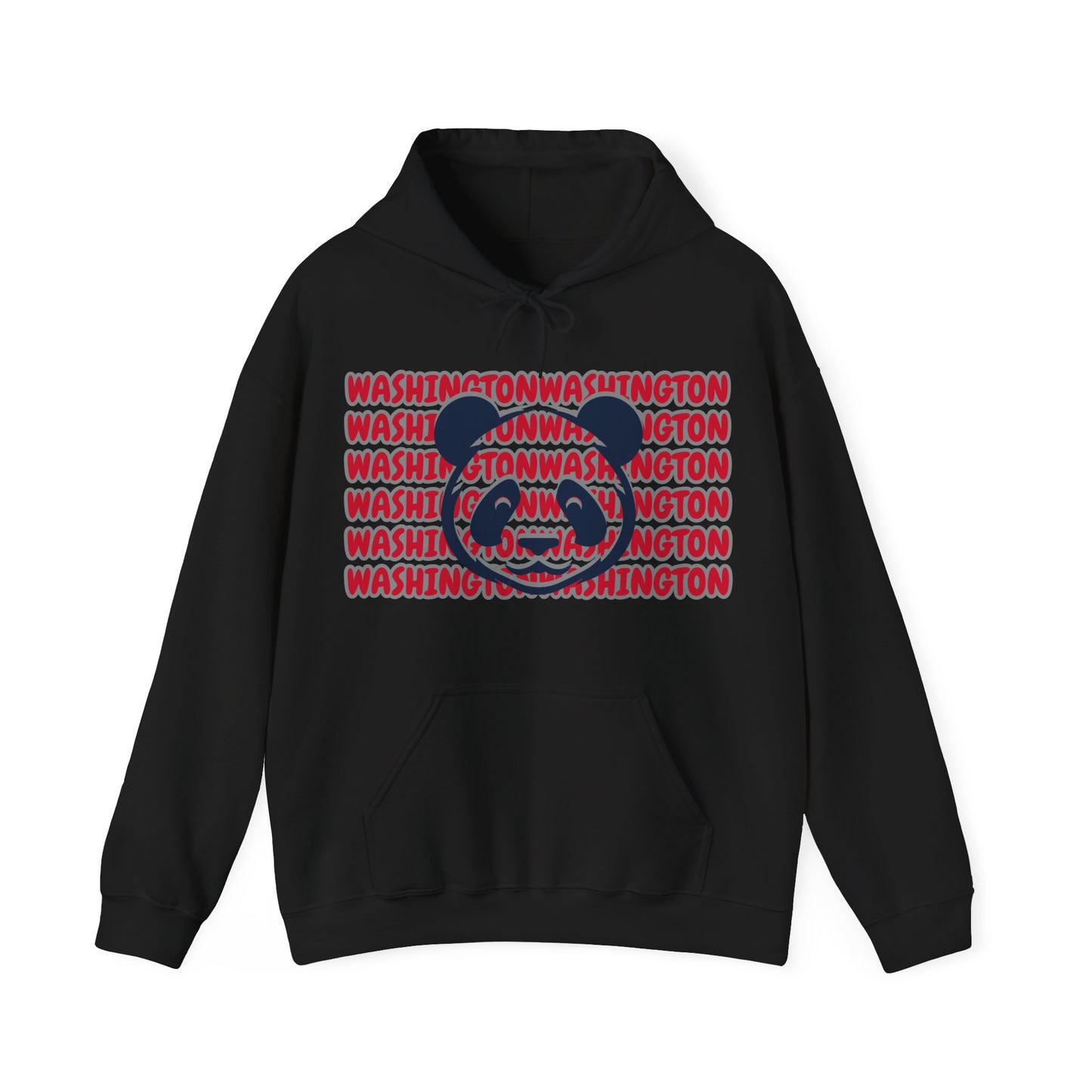 Washington Hoodie This unique hoodie design is inspired by Washington women's basketball (WBB). With Washington in red bubble-ish lettering, outlined in silver. Featuring a big panda bear face in blue and gray color ways. Unisex Soft and comfy Kangaroo po