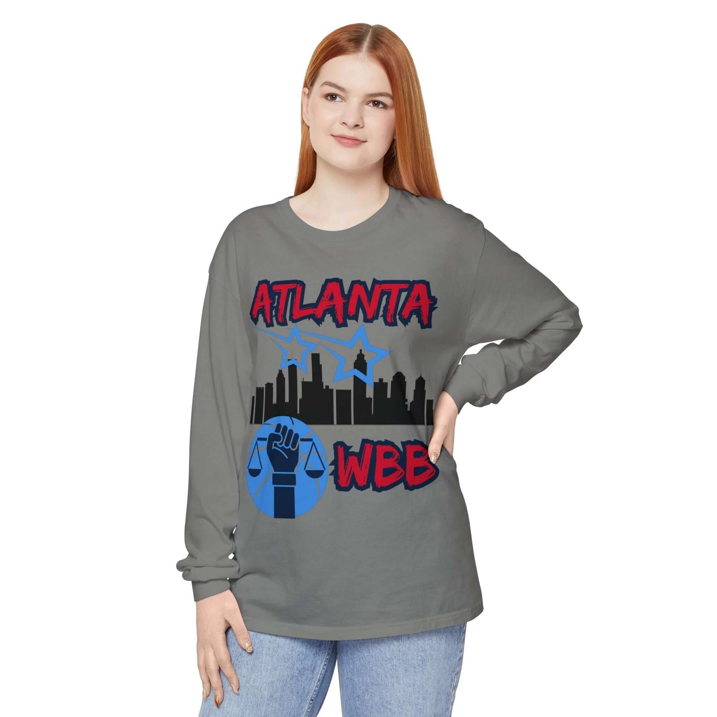 Atlanta WBB Long Sleeve T-Shirt This Atlanta WBB (women's basketball) long-sleeve shirt comes packed with softness and style. This tee features garment-dyed fabric and comes with a relaxed fit for total comfort in any casual setting. Featuring the Atlanta