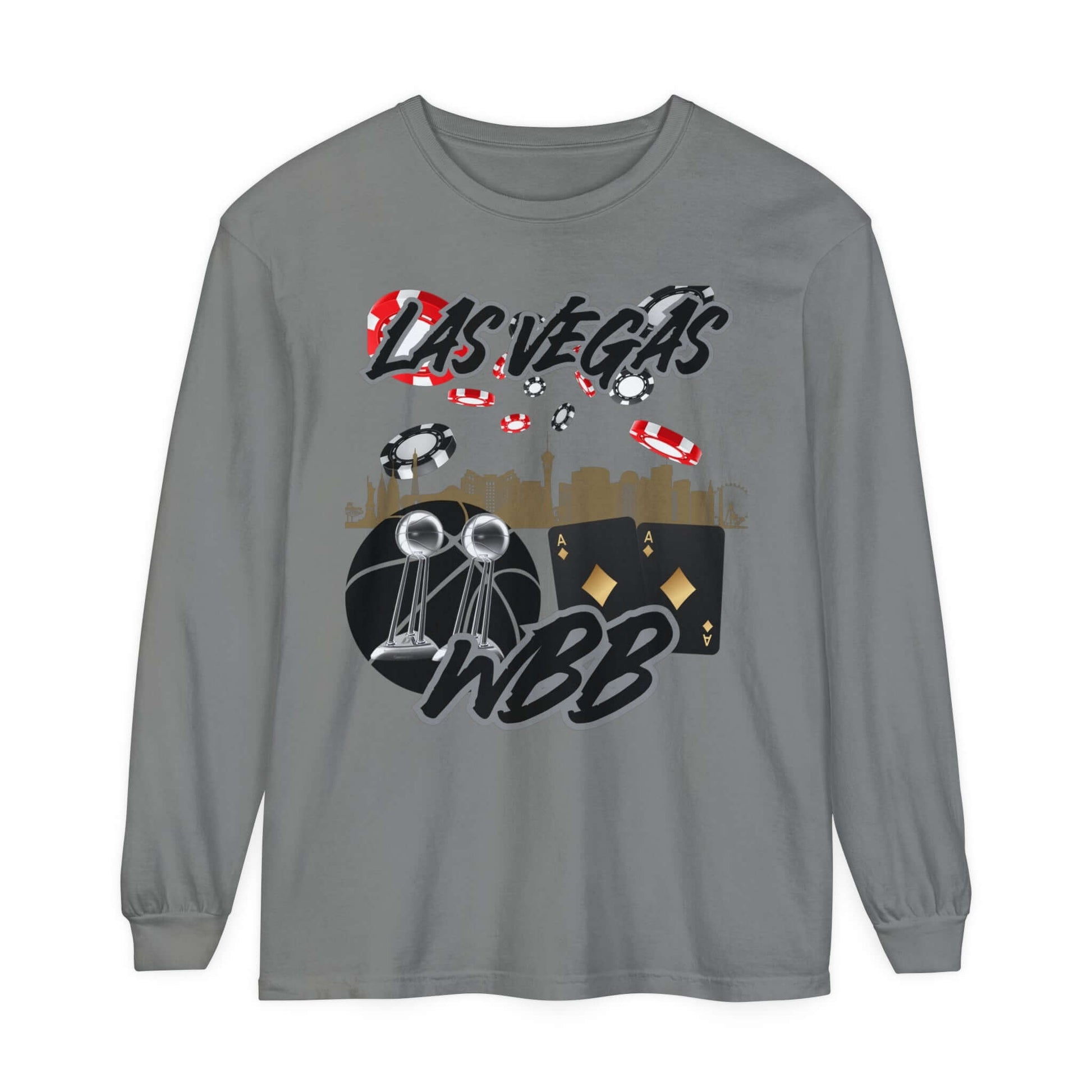 Las Vegas WBB Long Sleeve T-Shirt, This Las Vegas WBB (women's basketball) long-sleeve shirt comes packed with softness and style. This tee features garment-dyed fabric and comes with a relaxed fit for total comfort in any casual setting. Featuring the La