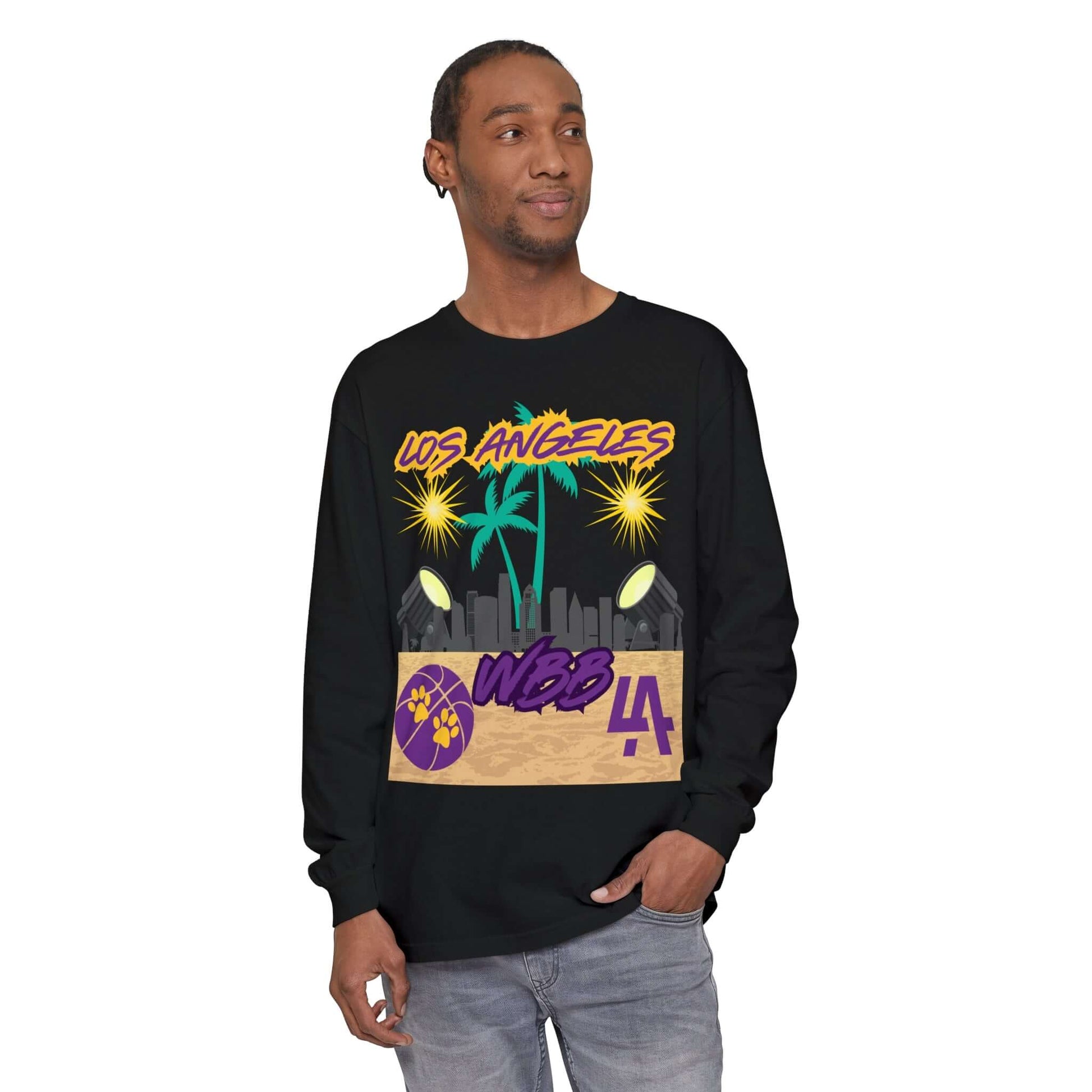 Los Angeles WBB Long Sleeve T-Shirt, This Los Angeles WBB (women's basketball) long-sleeve shirt comes packed with softness and style. This tee features garment-dyed fabric and comes with a relaxed fit for total comfort in any casual environment. Featurin